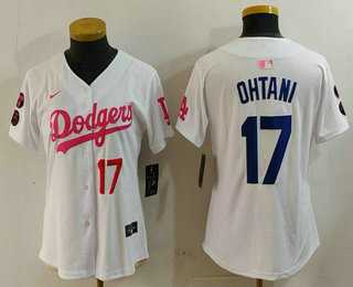 Women%27s Los Angeles Dodgers #17 Shohei Ohtani Number White Pink With Patch Limited Stitched Jersey
